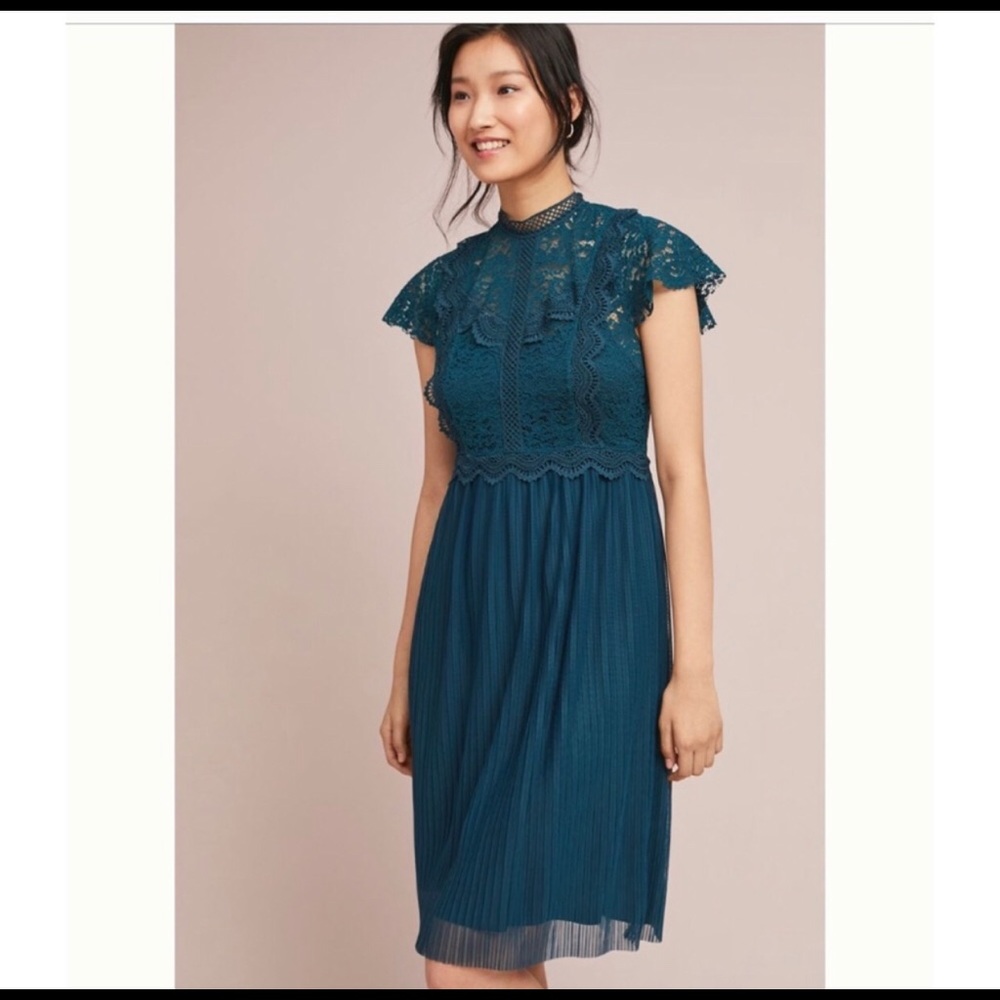 Anthropologie Feather Bone Greenwich Teal Dress